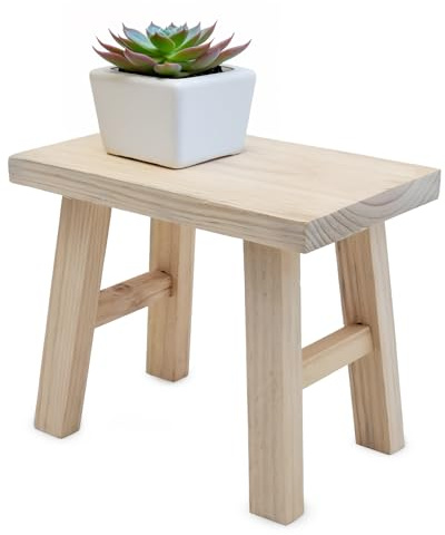 Spetebo Banco de flores de madera natural, rectangular, 31 x 25 cm, soporte para plantas de madera natural, taburete para plantas, podio de flores, miniatura de madera, decoración rústica