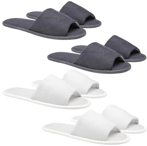 KhgFov Hotel Slippers, Spa Slippers, 4 Pairs Open Toe Slippers for Women and Men, Non Slip Ladies Slippers for Travel and Spa Use, Guest Slippers for Indoor and Hotel Room Wear
