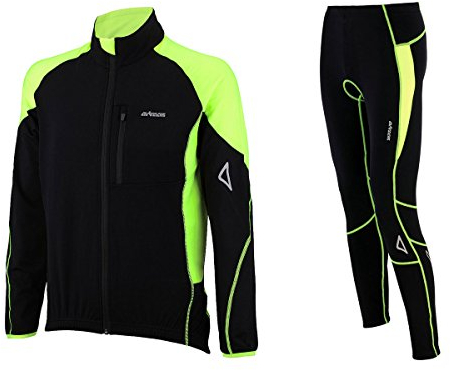 Airtracks Herren Winter Fahrradtrikot Langarm Set Pro-T - Thermo Fahrradhose Lang - Thermo Radtrikot Langarm Atmungsaktiv Reflektoren Wram Fleece -Schwarz-Neon - M