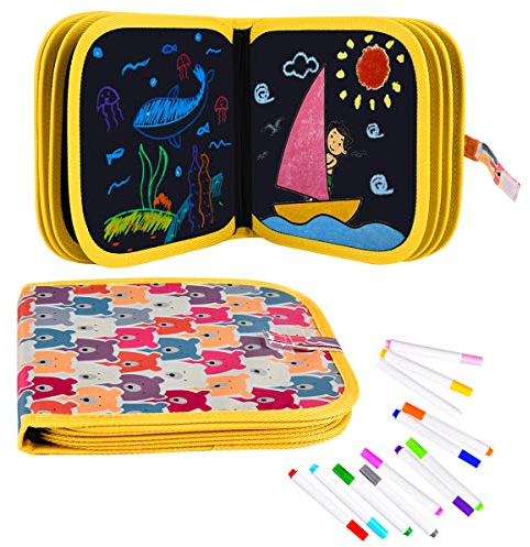 Funkprofi Malbuch für Kinder mit 12 Stiften, Malbuch Kinder ab 2, Reisespiele Kinder, Graffiti-Zeichenbrett, Graffiti-Buch, Wiederverwenderbar, Tragbar, Abwischbar, 14 Seiten (Bärchen)
