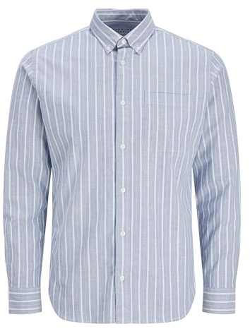 JACK & JONES Jprbrook Oxford T-Shirt L/S Noos Chemise de Loisirs, Night Sky/Rayures : Coupe ajustée, S Homme