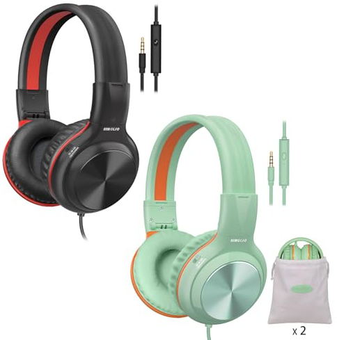 SIMOLIO 2 Pack of Kopfhörer mit Kabel, Over Ear Kopfhörer mit MIC, Wired Headphones for Schule, Computer, Tablet, mit Music Sharing Anchluss