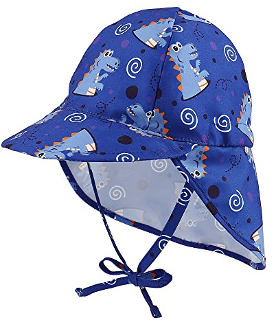 LACOFIA Chapeau de Soleil pour bébé garçons ou Filles Bonnet de Plage d'été pour Enfants Casquette à Rabat Ajustable Douce pour Enfants Dinosaure Bleu 6-18 Mois