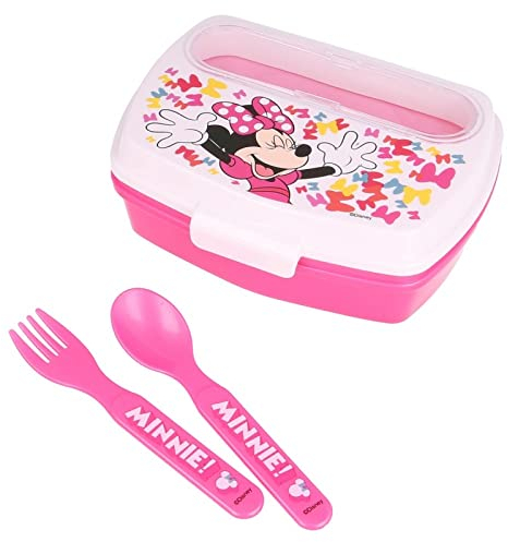 OM SUPPLIES Minnie Cartoon-Figuren für Kinder, Brotdose mit Kunststofflöffel und Gabel, ideal für Schule oder Picknick (Minnie)