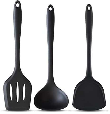 Utensilios Cocina de Silicona,Osuter Espátula y Cuchara de Silicona Antiadherente Juego de Espátulas de Silicona para Cocina y Horneado (Negro)