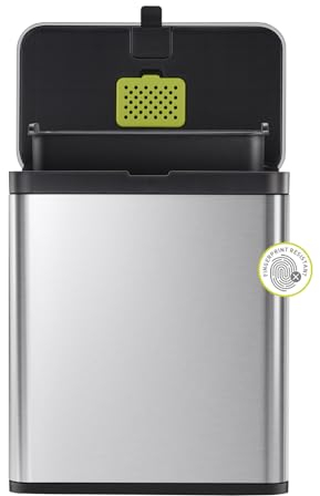EKO Poubelle de cuisine à compost en acier inoxydable avec seau intérieur amovible et compartiment désodorisant, poubelle de cuisine murale de 7 l avec couvercle basculant (inoxydable et noir)