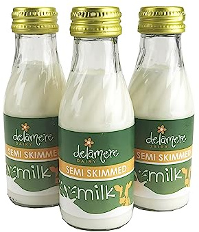 Delamere Semi Skimmed Cows Milk in Glass Bottles 97ml (24) Ideal for Guesthouses & Hotels