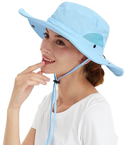 Wmcaps Sonnenhut Herren, Outdoor Safari Hut Damen, Breite Krempe Sommerhut Herren, Faltbar Wanderhut, Boonie Hat Sonnenschutz Hut Buschhut Anglerhut Gartenhut（Himmelblau）