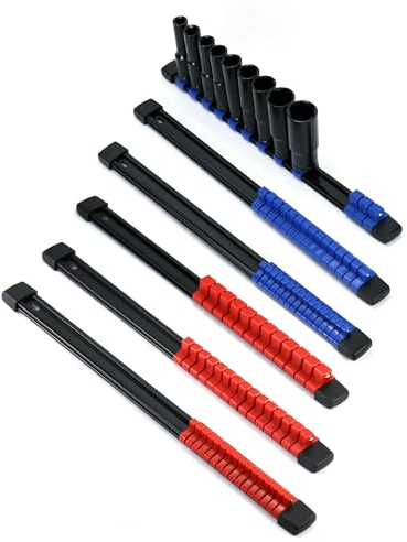 QWORK® 6 Stück Socket Organizer, Steckschlüssel-Organizer, Steckschlüsse halter, 1/4, 3/8, 1/2, Blau und Rot