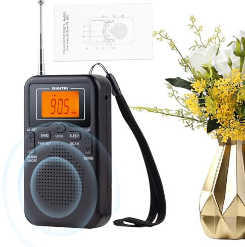 Huasean Radio de Bolsillo AM/FM, Portátil, Negro, con Pantalla LCD Digital y Batería de Transistor Walkman