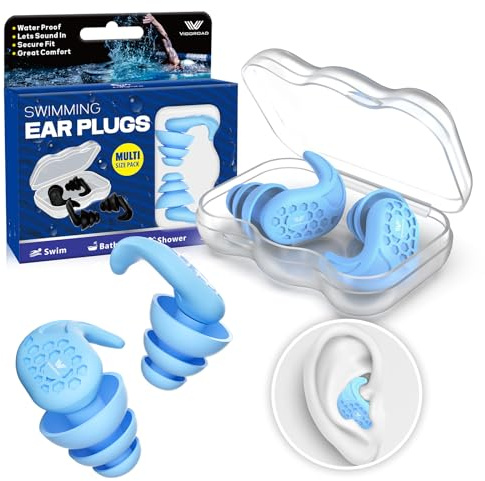 Swimming Ear Plugs, VIGOROAD 2 Pairs Waterproof Ultra Comfy Reusable Silicone Swimming earplugs for Swimmers, Shower, Bathing, Surfing, Pool and Other Water Sports(Adults, Teens & Kids 9+)