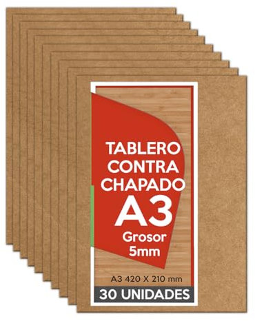 Planetacase - Tablero Madera Contrachapado A3 297x420 x 5mm (30 paneles) - Bricolaje, Manualidades, Corte Láser, Marqueteria, Calado, Artesanía - Madera