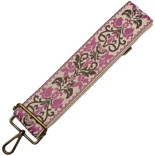 CXTAI 2inch Wide Flower Replacement Handbags Straps for Women Lady Girls Crossbody Purse Canvas Bag Strap (Beige/Pink/Brown)