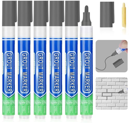 Flintronic 6 piezas Rotulador Juntas Azulejos Gris Oscuro, Rotulador juntas azulejos, Rotulador de lechada blanco para juntas de azulejos, Lápiz para Juntas, Restaura las juntas de baños y cocinas