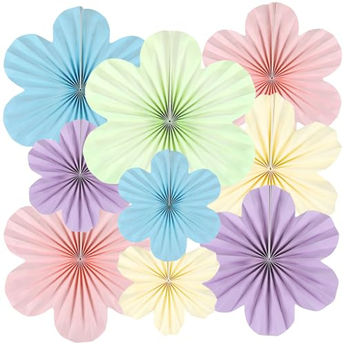Justforjoyful 9PCS Pastel Paper Flowers Decorations Pastel Paper Fans Floral Backdrop Decor 3D Tissue Flowers Decorations for Classroom Wall Room Bulletin Board Birthday Supplies
