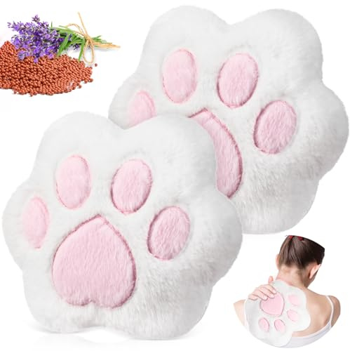 Hungdao 2 Pcs Microwave Lavender Scented Stuffed Animals Heating Cat Paw Pillow Cute Heatable Heating Pad for Period Cramps Cold Stress Reduction Hot Compress Birthday Women