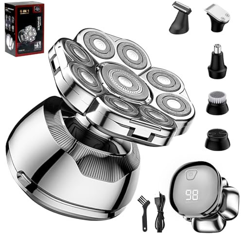 Bwaliffury Rasoir Tete Chauve Homme,9D Rasoir Cheveux Hommes Tête Chauve, Rasoir Tete Chauve Homme 6 en 1 avec Écran LCD,IPX7 Étanche,Type-C Rechargeable, Tondeuse Crane Chauve Sans Fil Sec et Humide