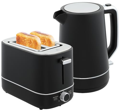 HOMCOM Kettle and Toaster Set, 1.7L 3000W Fast Boil Kettle & 2 Slice Toaster Kitchen Set with 6 Level Browning Controls, Defrost, Reheat, Black