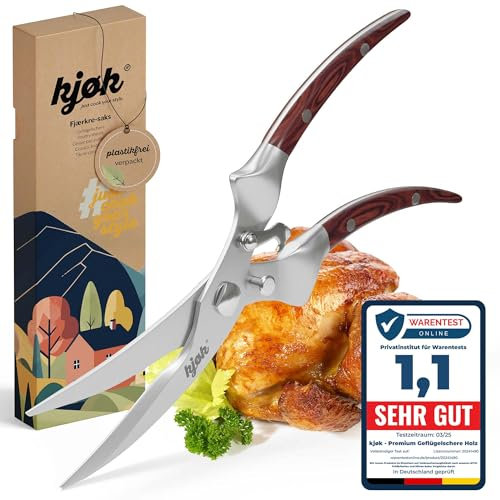 kjøk Premium Forbice da Cucina per Pollame in Acciaio Inox e Legno - La Trinciapollo Professionale, Ideale per Pollo e Anatra - Forbice Multiuso per Tagliare il Pollame