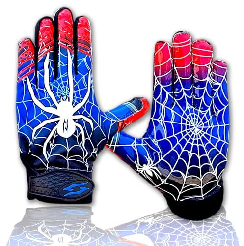 Scale Wear Design Stealth Spider Football Receiver Gloves - Tacky Sticky Grip Skin Tight Adult Pro Elite Super Performance Youth Man Boy Men Sizes (Adult - M)