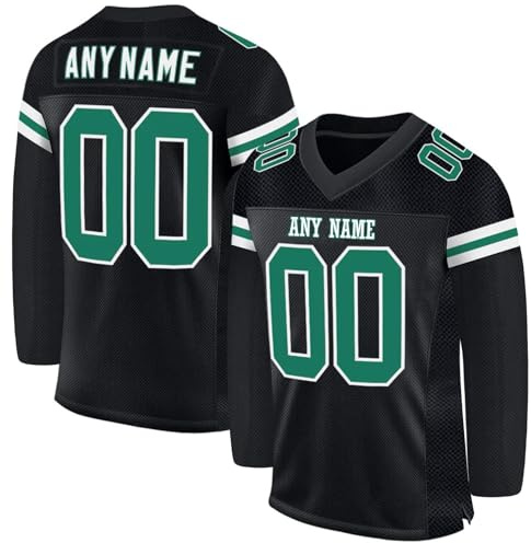 Maillot de Football Américain Personnalisé Sport Jersey avec Nom et Numéro Personnalisable Tee Rugby Maillots pour Hommes Femmes Manches Longues à Séchage Rapide T-Shirts