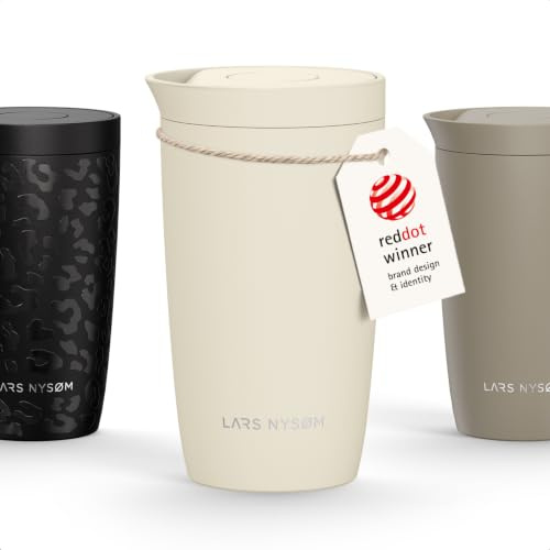 LARS NYSØM Termomugg 350ml - Kaffemugg to go med Quick-Press Lock | Dubbelväggig vakuumisolering - 4h varmt, 8h kallt - Läckagesäker, passar i mugghållare - Hållbart 18/8 rostfritt stål