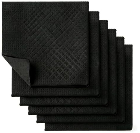 Lot de 6 diskhanddukar, svarta, 15 x 15 cm, absorberande, i cellulosa och bomull, tvättbara, för kök och badrum, hållbara kökshanddukar istället för en pappersrulle