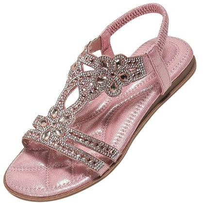Sandaler, damer, breda fötter, sandaletter, damer, platta, eleganta sommarskor, strass, glitter, barfotaskor, boho, vintage, romerska sandaler, lätta sommarsandaler, öppen mössa, andas