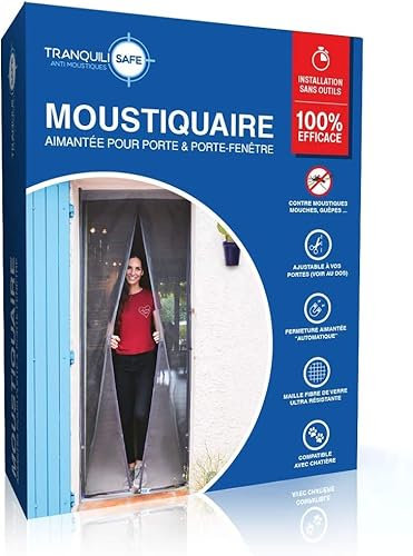 TRANQUILISAFE Moustiquaire Porte Fenetre & Porte – Moustiquaire Aimantée Ouverture – Filet Anti Insecte & Rideau Anti Mouche – Moustiquaire de Porte Compatible Chatière (L 80/96 cm - H 217/225 cm)