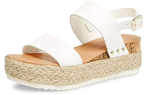 Athlefit Women's Espadrilles Platform Wedge Sandals Casual Open Toe Ankle Strap Buckle Summer Sandals, White, Size 8, AD00502