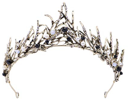 FRCOLOR Schwarze Perle Krone Barock Strass Krone Braut Frauen Hochzeit Tiara für Unkraut Jäten Halloween Party