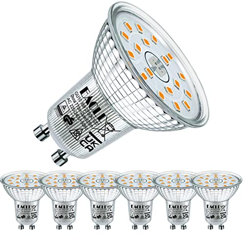 EACLL Lampadine LED GU10 2700K Bianco Caldo 6W Sorgente Luminosa 625 Lumen Equivalenti 80W Lampada Alogena. AC 230V No Flicker Faretti, Faretto 120 °, Luce Bianca Calda Spot, 6 Pack