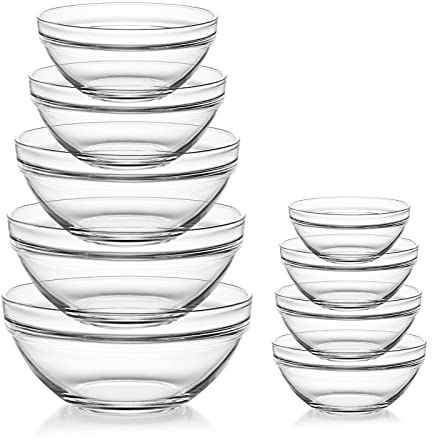Sweejar Glass Mixing Bowls Set(set of 9),Nesting Bowls for Space Saving Storage,Great for Cooking,Baking,Prepping,Stackable Bowl Set…