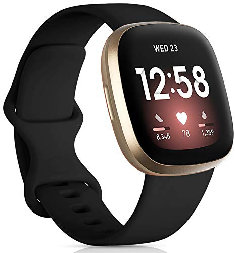 Oielai Bracelet de Remplacement en Silicone Compatible avec Fitbit Versa 3/4, Sense/Sense 2 pour Femmes et Hommes - Grand Noir