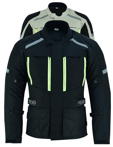 Texpeed Giacca moto uomo con protezioni - Giubbotto 4 stagioni da motociclista inverno invernale/estate Cordura impermeabile con armatura CE (EN 1621-1) Nero - M