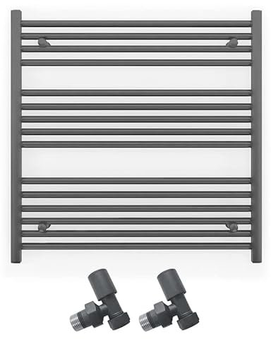 Myhomeware 800mm Wide Straight Anthracite Grey Heated Bathroom Towel Rail Radiator With Valves For Central Heating UK (With Angled Valves, 800 x 800 mm (h))