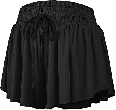 Blaosn Pantaloncini sportivi fluidi da donna, palestra, yoga, allenamento, corsa, pantaloni corti, gonna da tennis, vestiti carini, casual, estivi, nero, XS