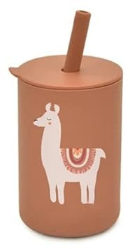 Wiladu Trinkbecher aus Silikon mit Strohhalm Trinklernbecher Silikon Tassen Silikonbecher 160 ml wunderschöne niedliche Motive Kind Baby Aktiv (Lama)
