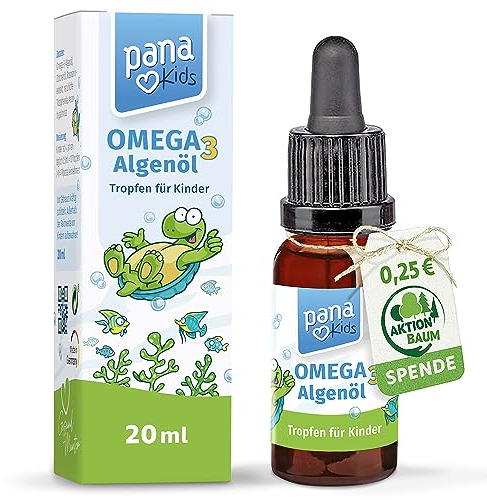PanaKids Omega 3 Tropfen für Kinder - ab 4 Jahren - 100% Vegan - 20 ml - mit DHA (316 mg) & EPA (158 mg) - Omega 3 Kinder aus Algenöl