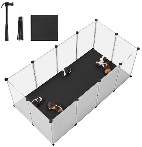 SONGMICS Enclos pour Animaux avec Plancher et Tapis Imperméable et Amovible, Parc pour Petits Animaux, pour Hamsters, Lapin, Hérisson, Cochon d’Inde, 145 x 73 x 57 cm, Blanc LPC013W01