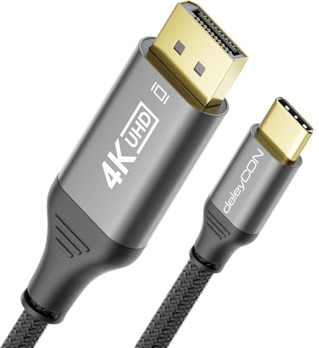 deleyCON 1m USB-C till DisplayPort Kabel 4K för Skärm Adapter (4K@60Hz) av Aluminium, Thunderbolt 3/4, iPhone 17,16,15 Pro Max Air, MacBook, iPad Pro/Air, Galaxy S25 S24 S23, Notebook, Surfplatta