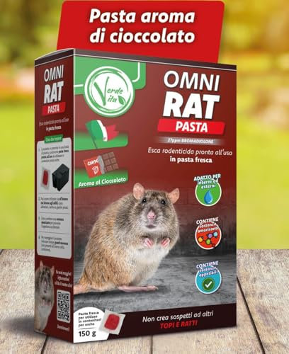 Verdevita Veleno per Topi Potente in Pasta Fresca, Esca topicida pronta all'Uso, Aroma al Cioccolato ad Alto Potere attrattivo, per Topi e ratti di Ogni Dimensione, qualit Made in Italy, 150gr