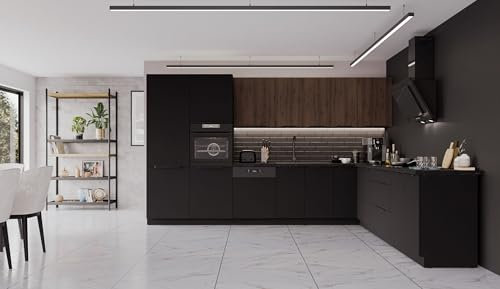 Winkelküche Siena + Monza 350x290 cm Küchenzeile Eckküche Küche Nußbaum Schwarz