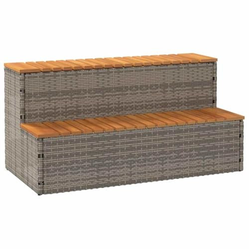 vidaXL Bordo per Vasca Idromassaggio Grigio Polyrattan&Massello Acacia, Gradino Vasca idromassaggio, Scala a 2 gradini, Sgabello a gradini