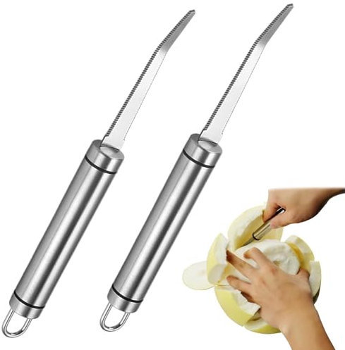 2 Stück Grapefruitmesser, Edelstahl gebogene gezackte Grapefruitmesser, gezacktes Obstmesser, gezacktes Küchenmesser, Grapefruitschäler für Orangen Zitrusschäler Küchenschälwerkzeug