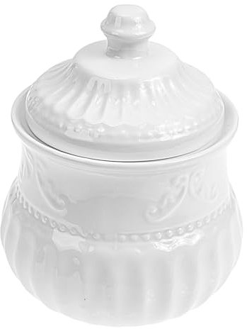 Cabilock Barattolo Di Zucchero in Ceramica Multifunzione Decoro Rilievo Inglese, Contenitore Pratico Per Zucchero, Caffè e Spezie, Porta Caramelle Per Cucina e Casa,