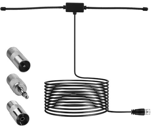 FM DAB Radio Antenne 75 Ohm Dipolantenne mit F-Typ-Stecker 3 Schnittstellenadaptern, 3 m Verlängerungskabel für UKW/FM-Empfang, kompatibel mit Stereoanlage, Heimkinoempfänger und AV Audio Receiver