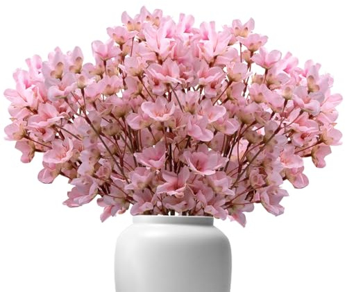 pangutheos Cerezo Artificial, 6 Piezas Flores Artificiales Decoracion Rosa Cerezo Arreglos Florales, Natural y Realista Ramo de Flores para Fiesta Boda Decoración del Hogar