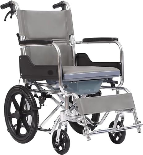 PLMNBQWE Silla de Ruedas con Inodoro y Asiento de Inodoro, Silla de Ducha móvil Plegable 4 en 1 con Ruedas, Silla de baño Auxiliar para Dormitorio para Personas Mayores.