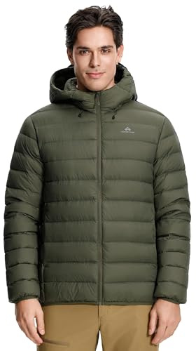 Pioneer Camp Giacca da Uomo in Piuma d'Oca Invernale 90% Piuma d'Oca 650 Fill Leggera Calda Piumino Trapuntato Impermeabile Antivento Abbigliamento Compattabile con Cappuccio Giacca da Esterno, Verde
